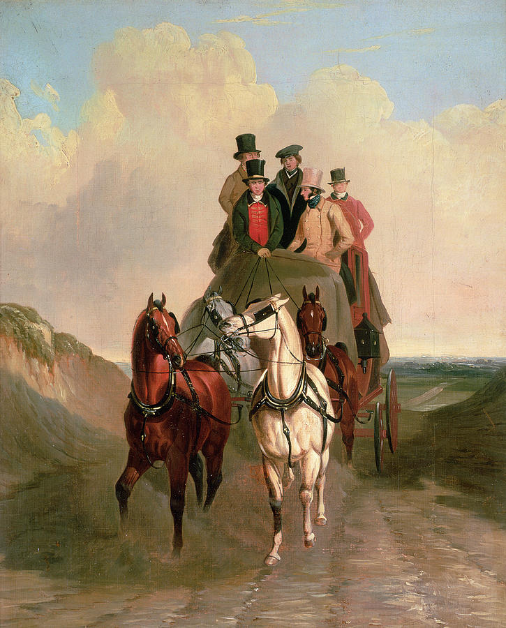 Horse Painting - A Coach and Four on an Open Road  by William Snr Shayer