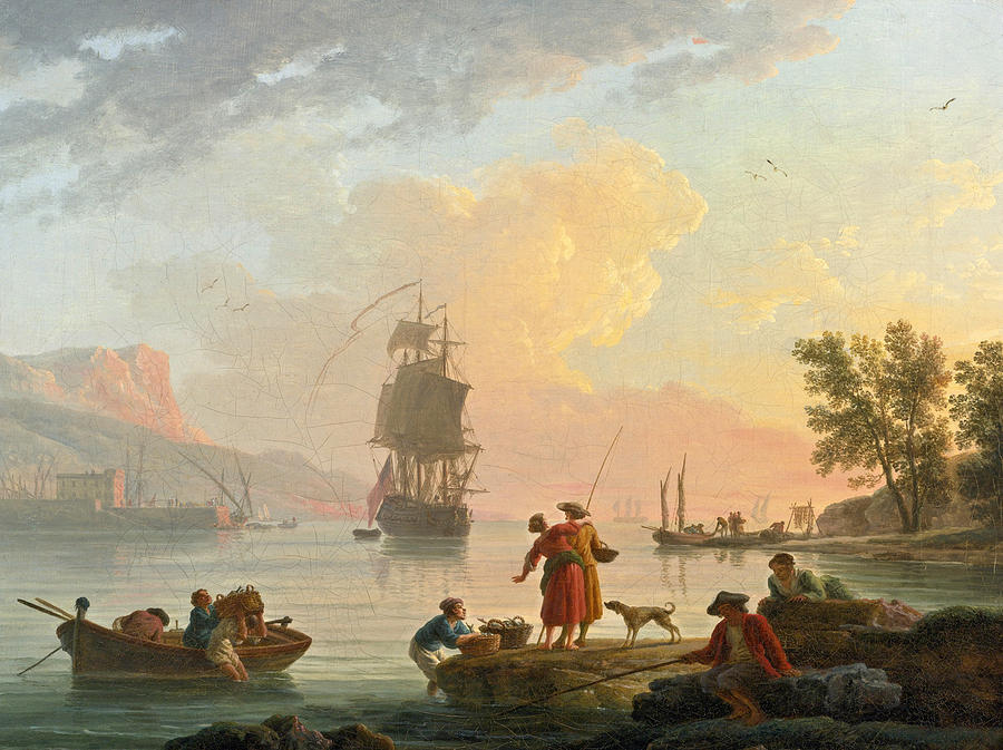 A Coastal Scene with Fishermen in the Foreground Painting by Claude-Joseph Vernet