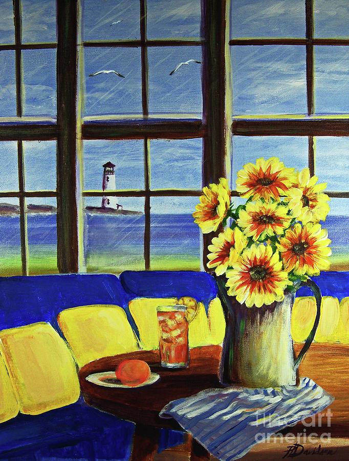 A Coastal Window Lighthouse View Painting by Pat Davidson