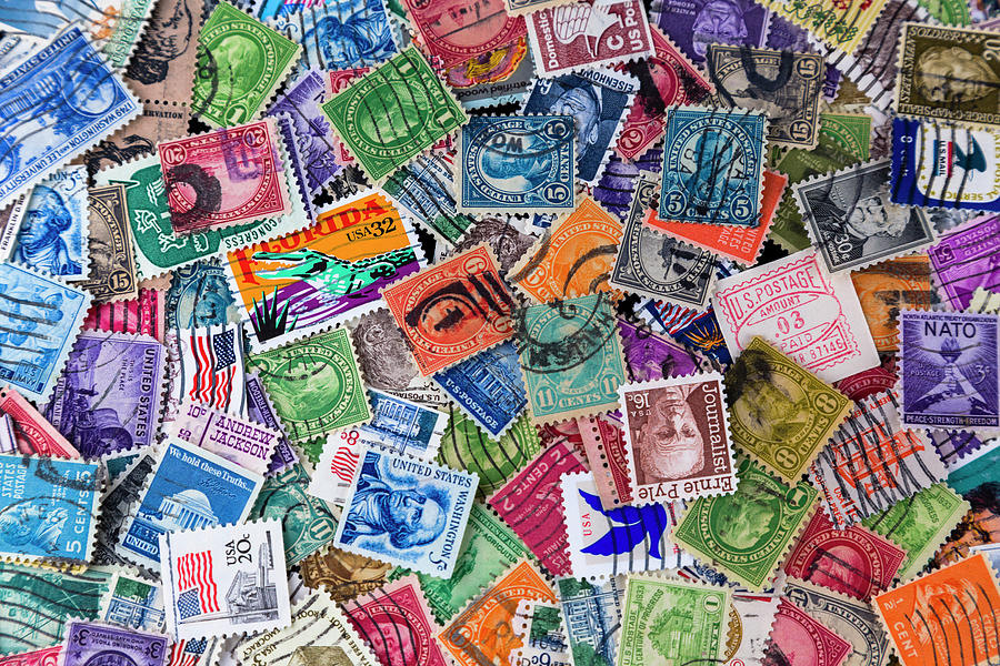 A Collection of used US Postage Stamps off paper Photograph by Jack R Perry