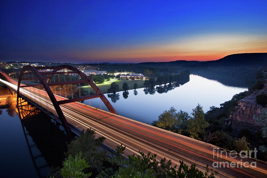 Austin Photograph - A colorful Sunset falls on the Austin Loop 360 Pennybacker Bridg by Dan Herron
