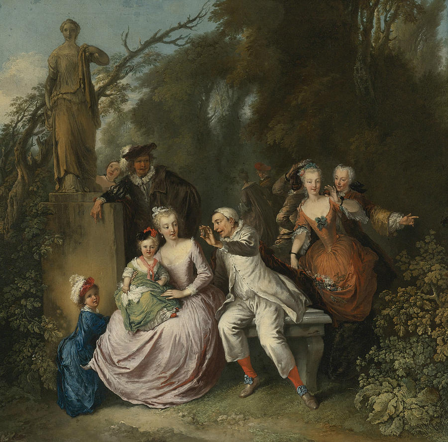 A comedic performance in a park setting Painting by Christian Wilhelm Ernst Dietrich