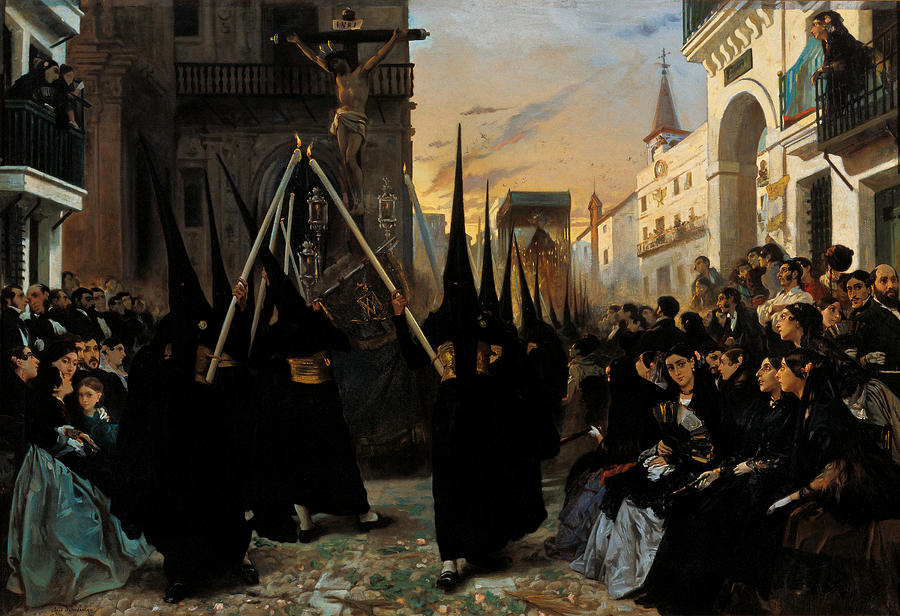 Orientalism Painting - A Confraternity in Procession along Calle Geneva  by Alfred Dehodencq