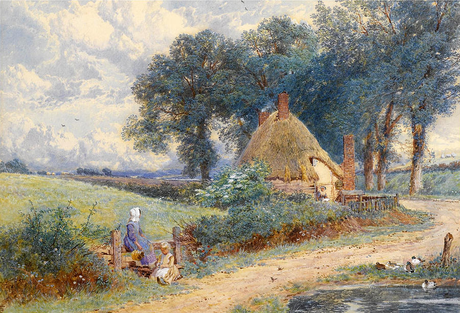A Cottage near Witley. Surrey Drawing by Myles Birket Foster