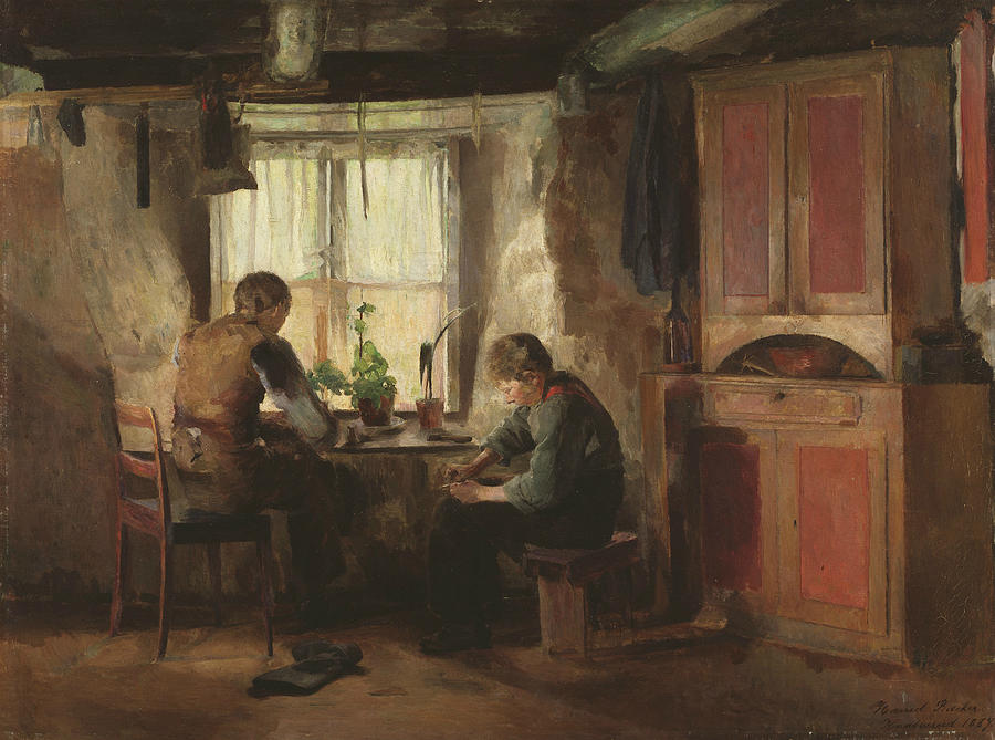 Harriet Backer Painting - A Country Cobbler by Harriet Backer