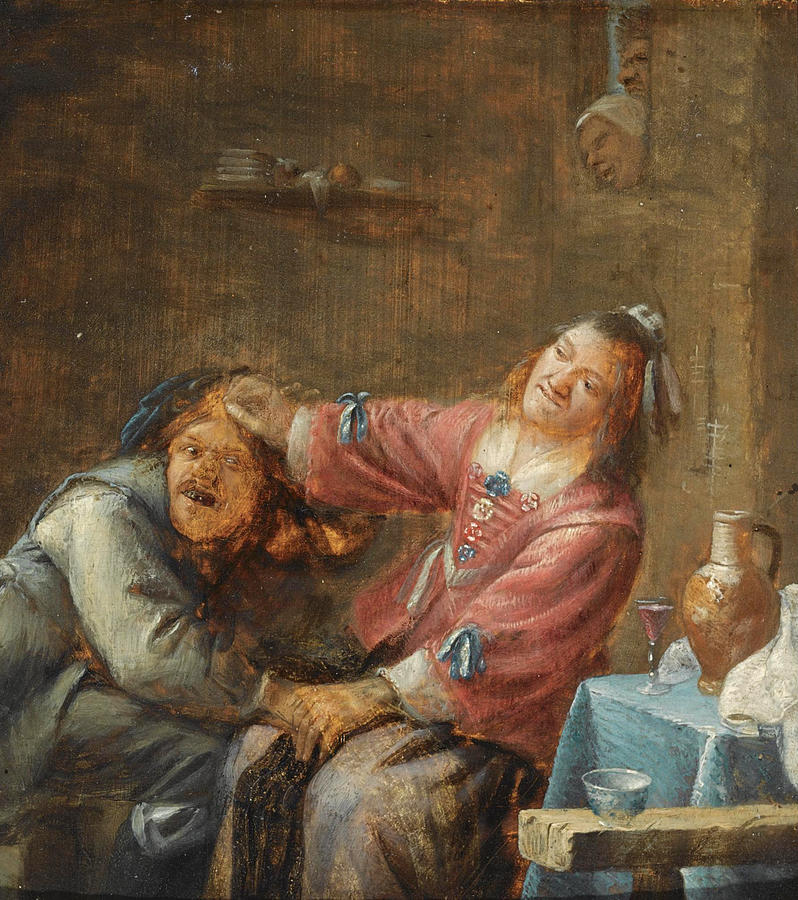 A Couple Fighting in an Interior Painting by Joos van Craesbeeck