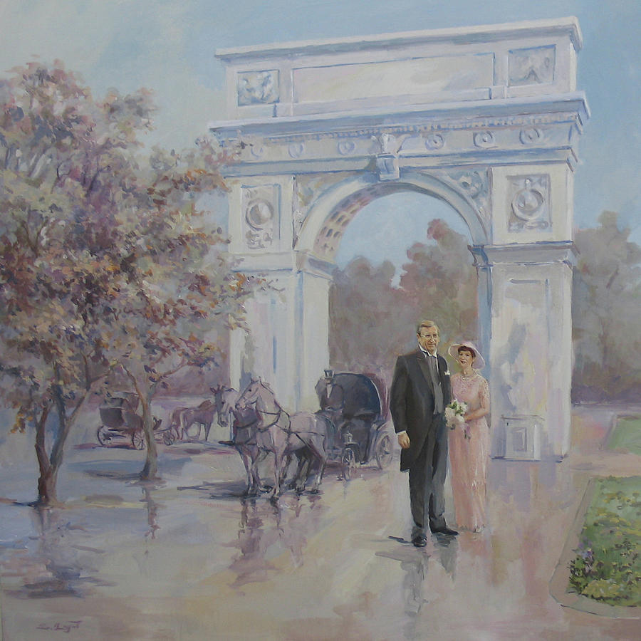 Horse Painting - A couple in front of the Washington Arch by Tigran Ghulyan
