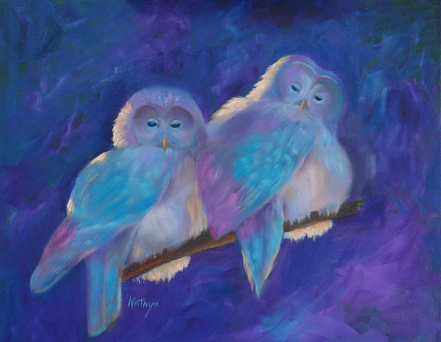 Owls Painting - A Couple Of Wise Guys by Nataya Crow Owls Painting - A Couple Of Wise Guys by Nataya Crow