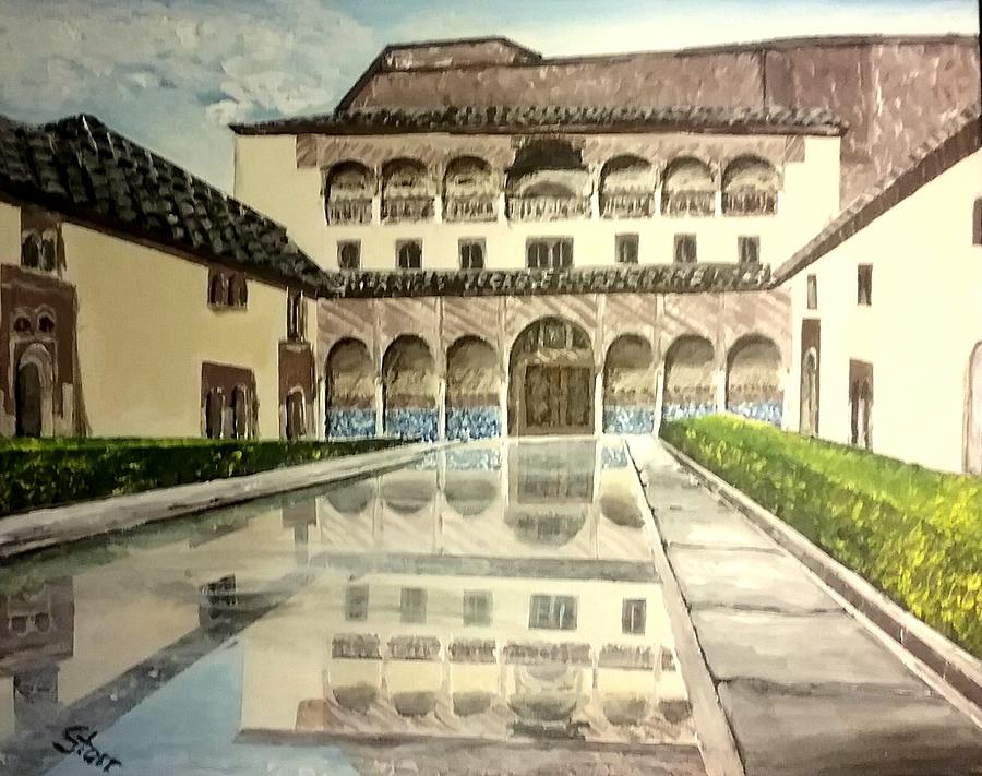 A Courtyard In Alhambra Spain Painting