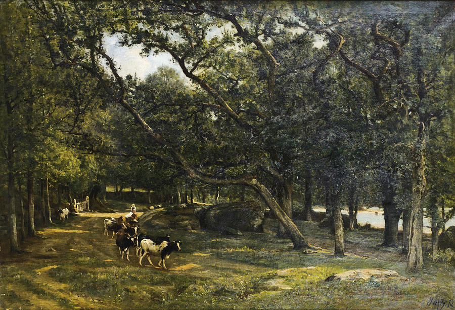 A Cow Herd on a Path Painting by Louis Aime Japy