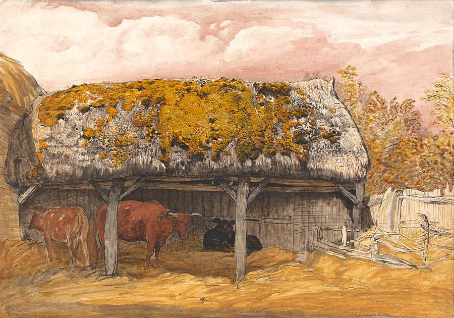 A Cow Lodge with a Mossy Roof by Samuel Palmer, circa 1829 Painting by Celestial Images