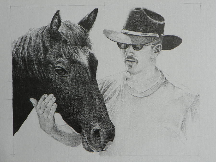 A Cowboy and His Horse Drawing by David Ackerson