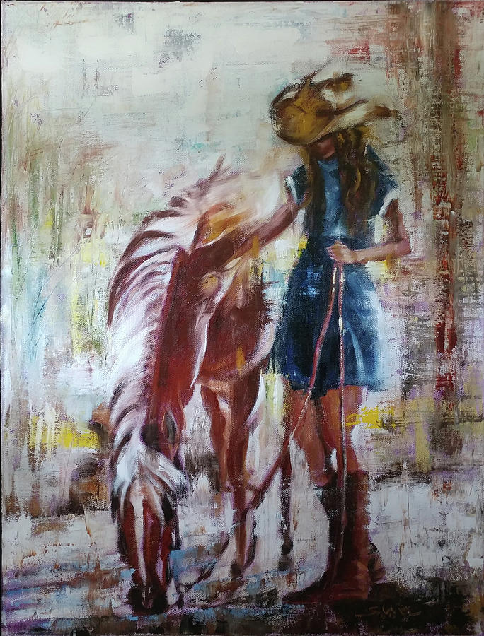 Impressionism Painting - A cowgirl with a horse by Sun Sohovich