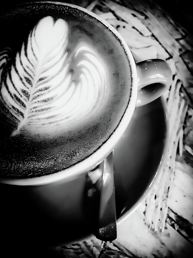 Black And White Photograph - A cup of latte by Tom Gowanlock