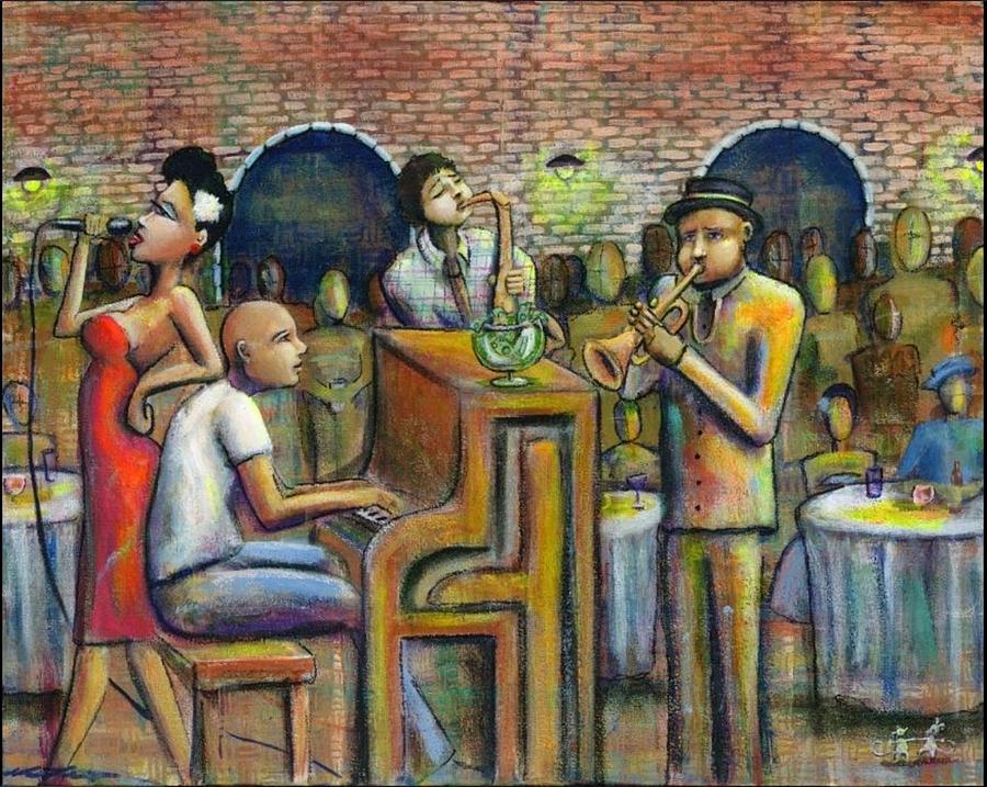 Jazz Painting - A Damn Good Night by Nelson Perez Jazz Painting - A Damn Good Night by Nelson Perez