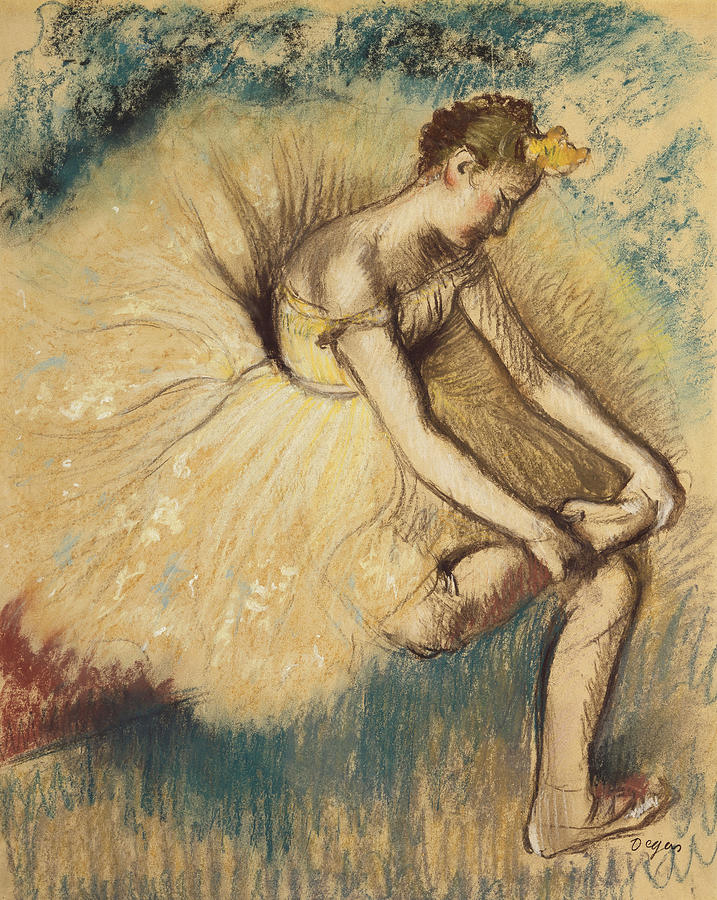 Edgar Degas Drawing - A Dancer Putting on her Shoe by Edgar Degas