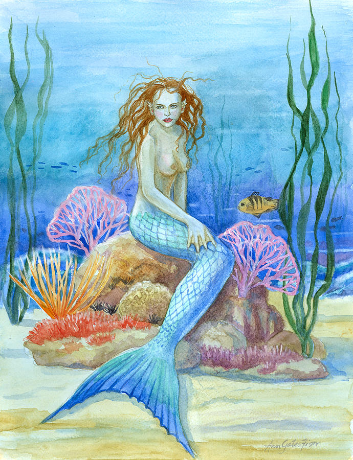 Mermaid Painting - A Dark Current by Ann Gates Fiser