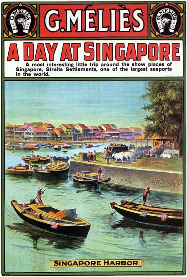 Boat Mixed Media - A Day at Singapore - Singapore Harbor - Retro travel Poster - Vintage Poster by Studio Grafiikka