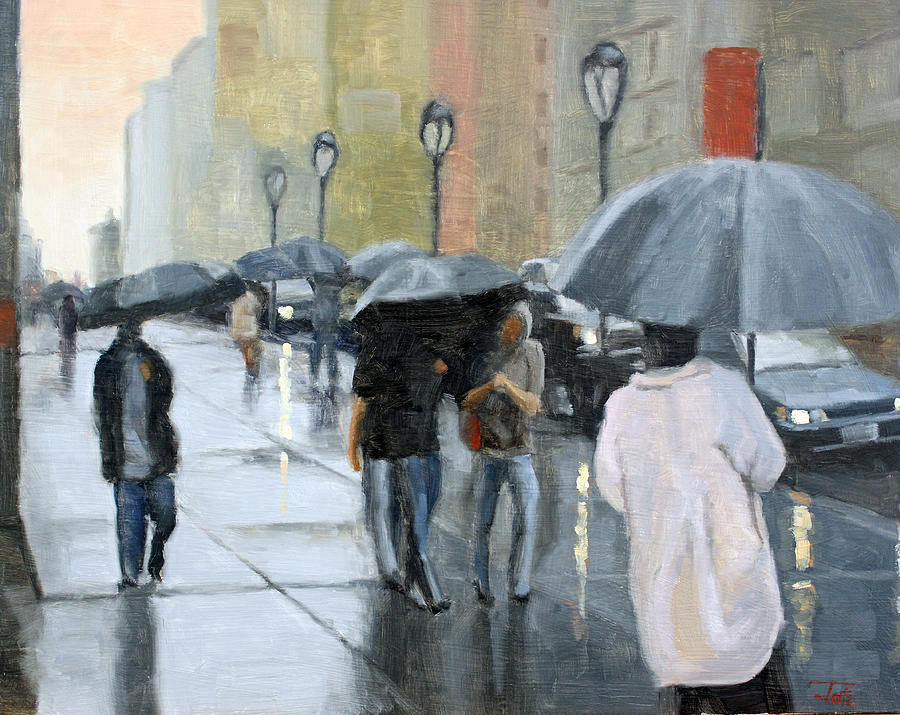 Cityscape Painting - A day for umbrellas by Tate Hamilton