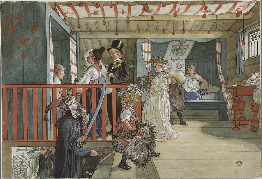 Carl Larsson Drawing - A Day of Celebration. From A Home by Carl Larsson