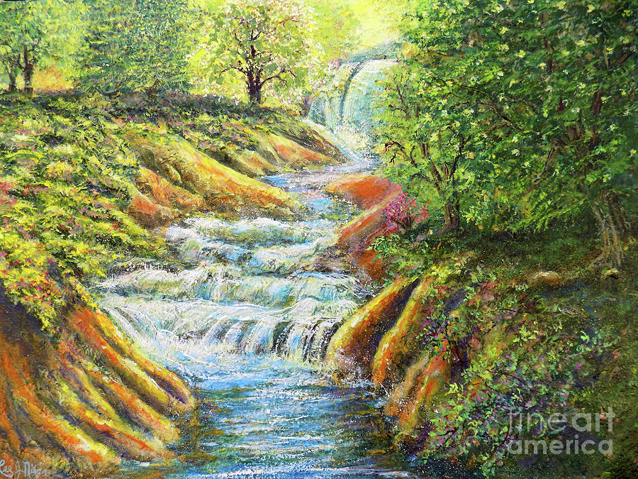 A Dazzling Waterfall Durng The Spring Painting by Lee Nixon