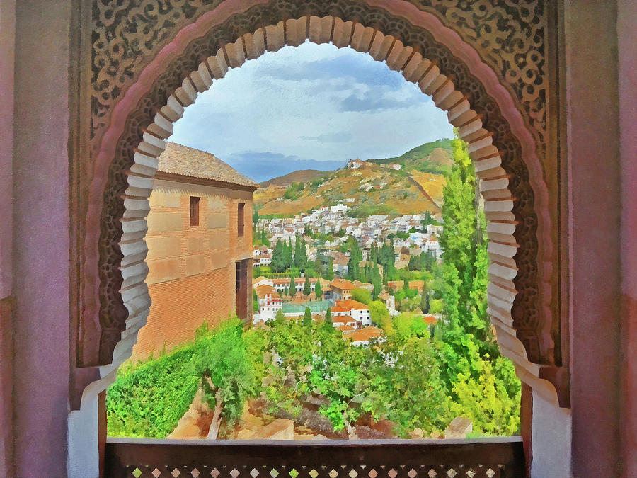 A Decorative Moorish Style Window In Alhambra Digital Art by Digital Photographic Arts