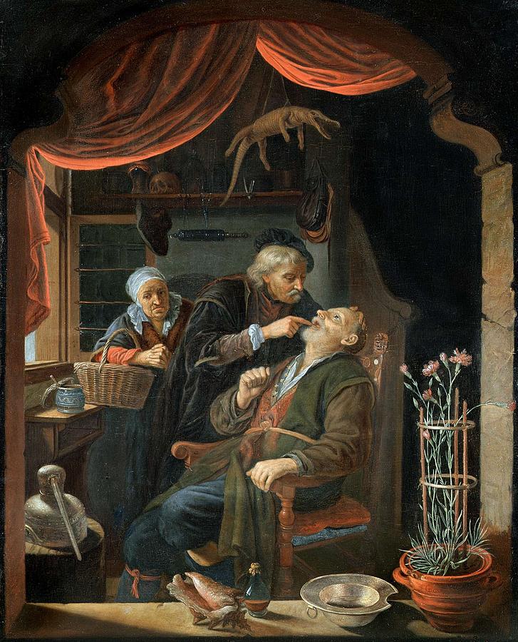 A Dentist Examining The Tooth of an Old Man by Gerrit Dou Painting by ...