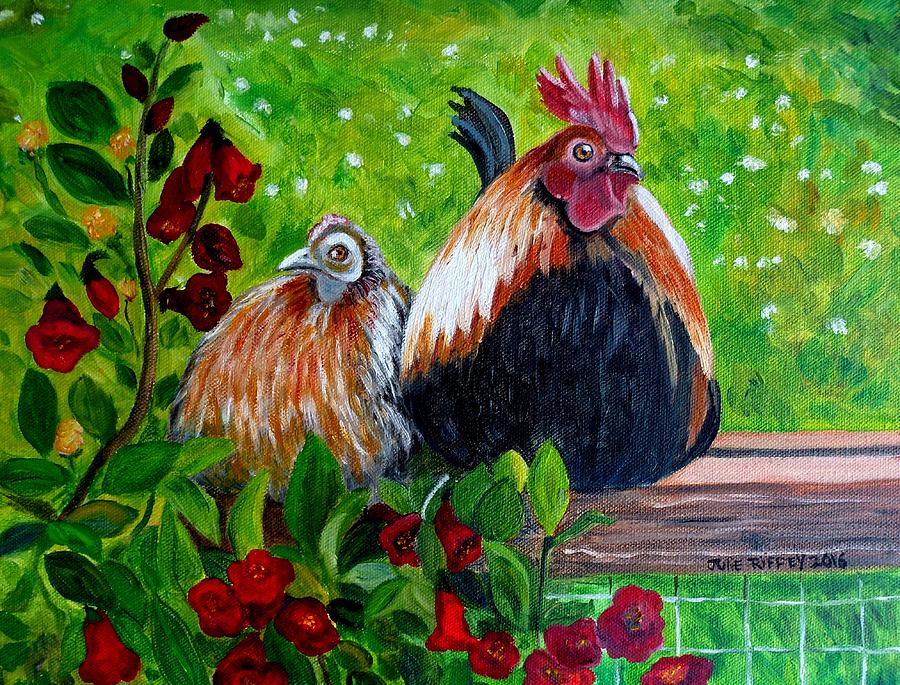 Rooster Painting - A Difference of Opinion by Julie Brugh Riffey