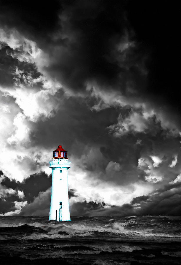 Abstract Painting - A digital painting of a Lighthouse with approaching dramatic sto by Ken Biggs