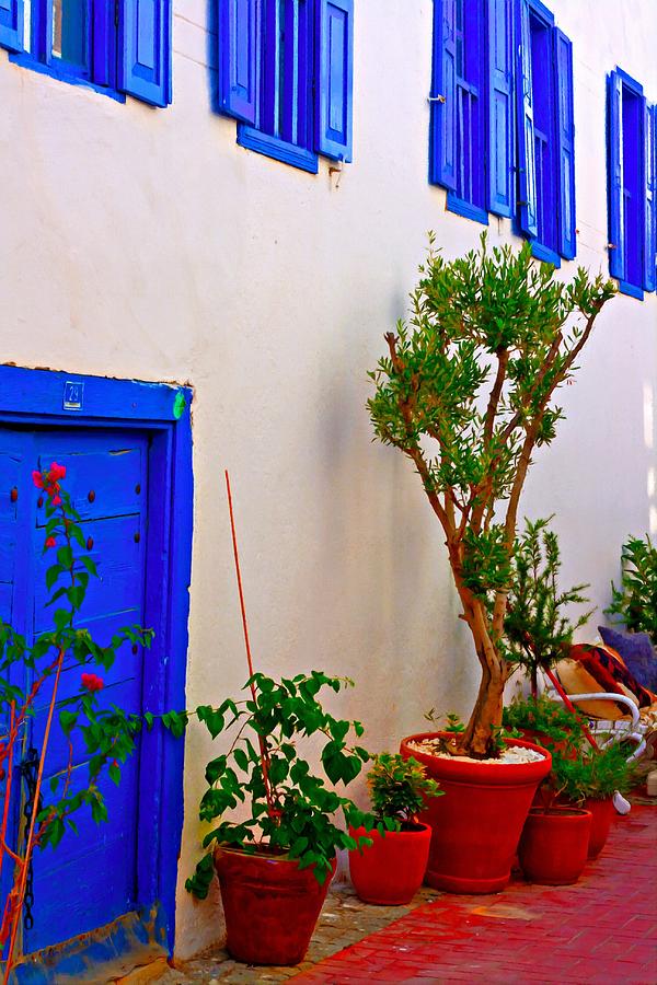 A digital painting of the colorful back streets of Kusadasi Turkey ...