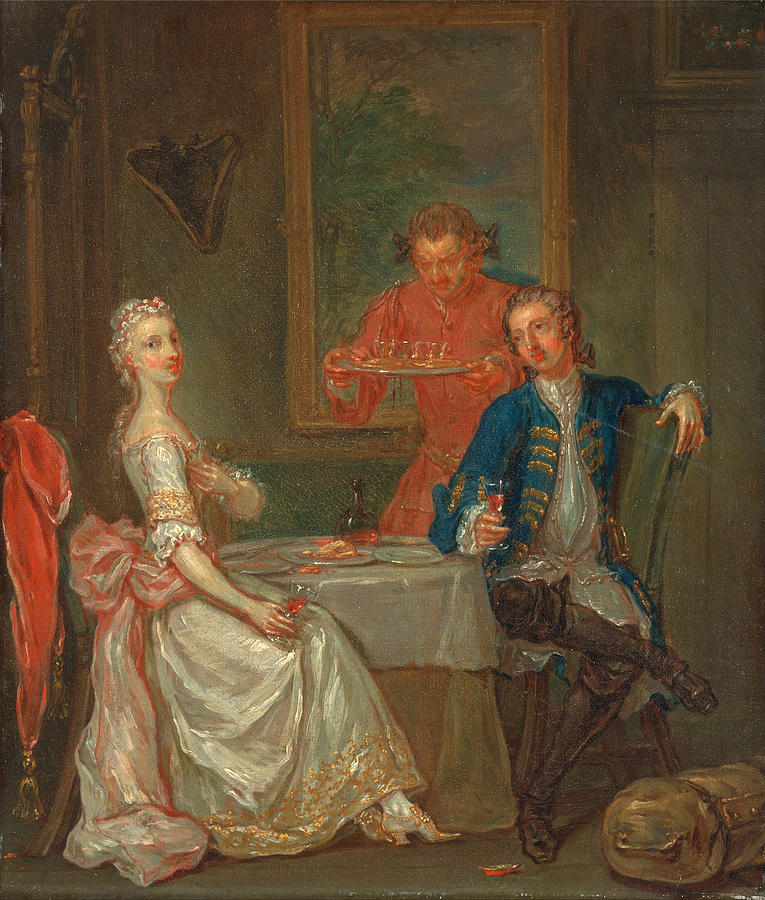 A Dinner Conversation Painting by Marcellus Laroon the Younger
