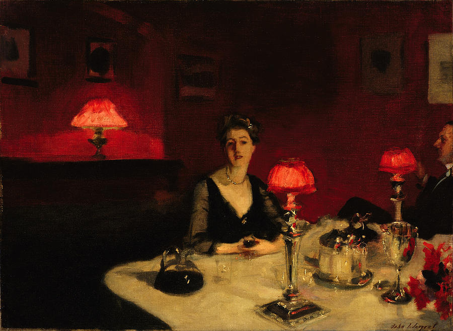 John Singer Sargent Painting - A Dinner Table at Night, also known as Mr. and Mrs. Albert Vickers  by John Singer Sargent