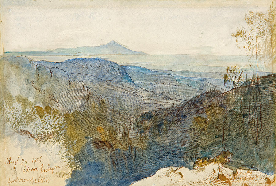 A distant view of Mount Athos Drawing by Edward Lear