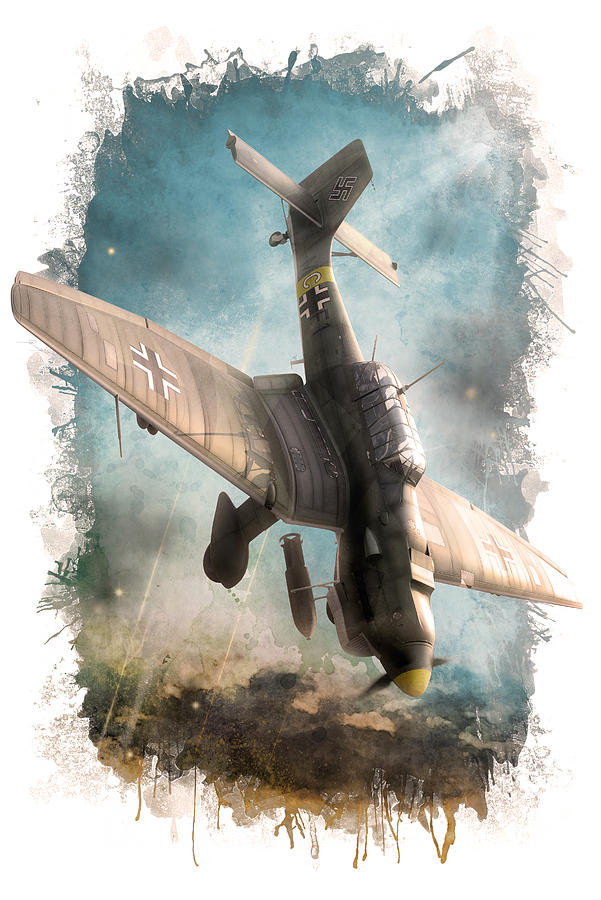 Junkers Digital Art - A Dive in Hell by Gino Marcomini Junkers Digital Art - A Dive in Hell by Gino Marcomini