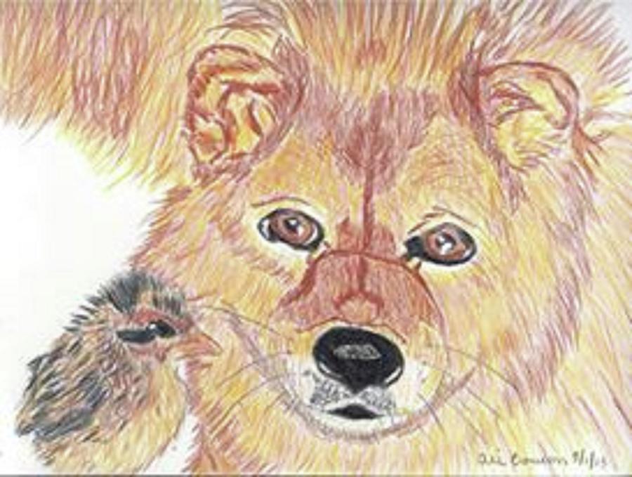 A Dog and her Chick Drawing by Ali Baucom
