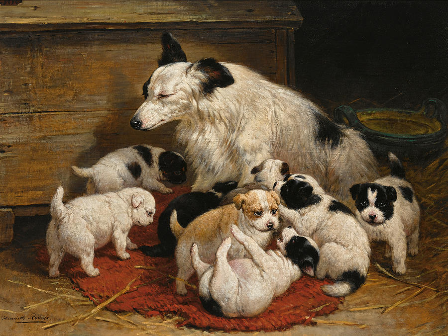 Henriette Ronner Knip Painting - A dog and her puppies by Henriette Ronner-Knip