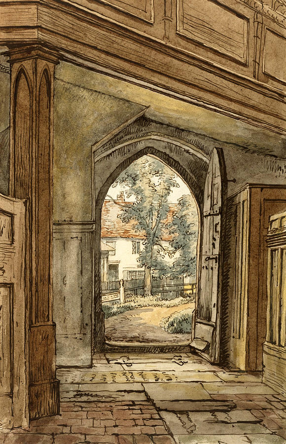 A Doorway in Bushey Church. Hertfordshire Drawing by William Henry Hunt
