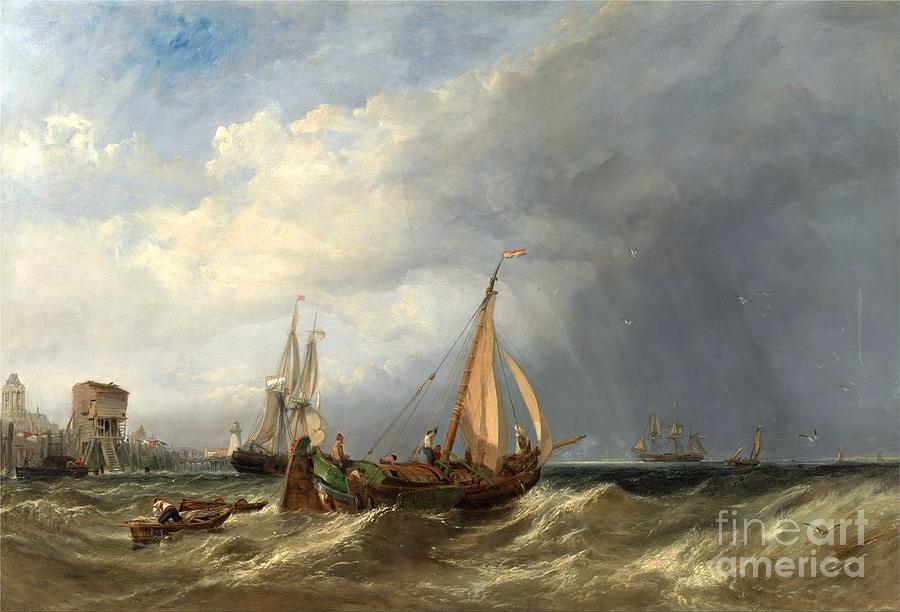 A Dutch Barge and Merchantmen Painting by MotionAge Designs
