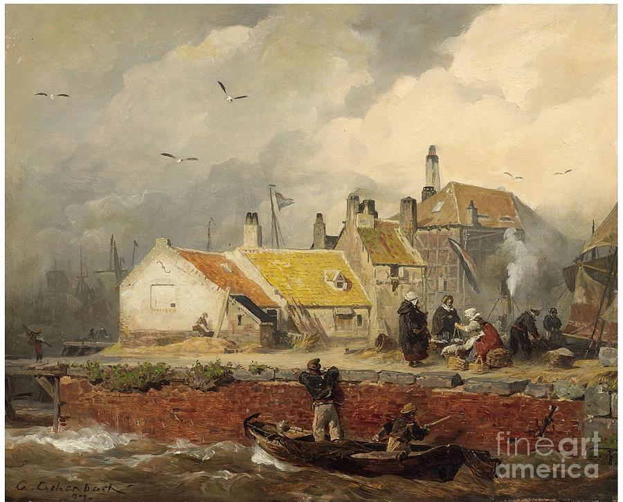 A Dutch Coastal Scene With Fishers Cottages Painting by MotionAge Designs