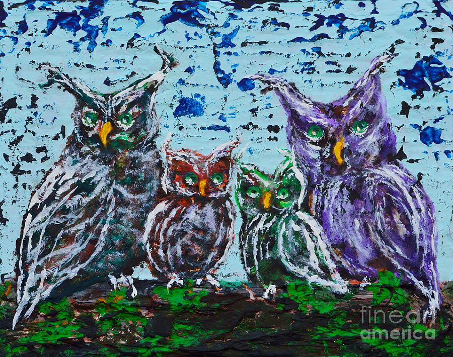 A Family Of Owls Painting by Alys Caviness-Gober