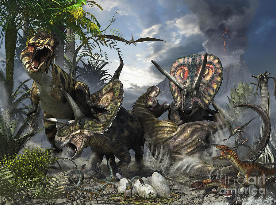 A Family Of Torosaurus Protecting Digital Art
