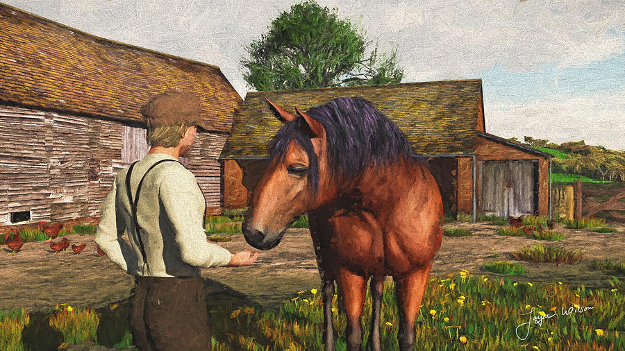 A Farmer and His Horse Digital Art by Jayne Wilson