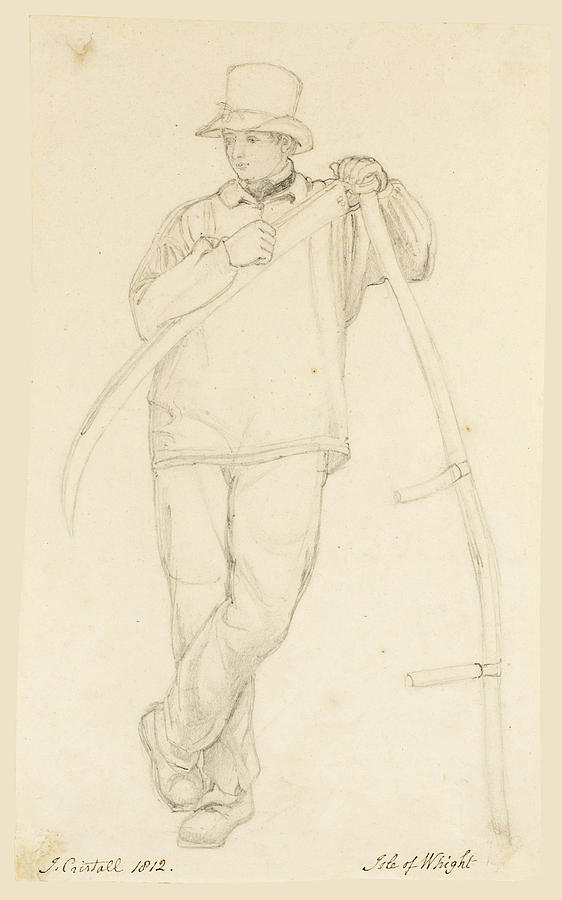 A Farmer holding a Scythe. Isle of Wight Drawing by Joshua Cristall