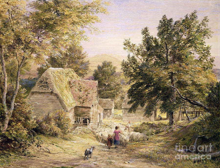 Sheep Painting - A Farmyard near Princes Risborough by Samuel Palmer