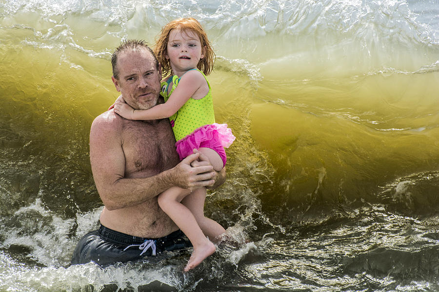 A Father, A Daughter, and A Big Wave Photograph by WAZgriffin Digital