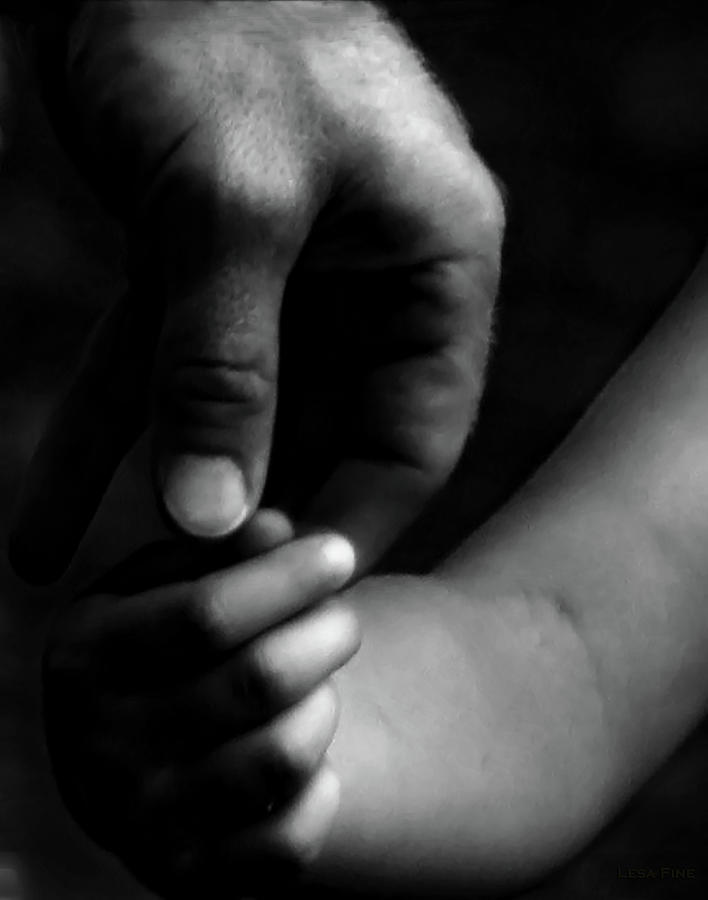 A Fathers Touch BW Photograph by Lesa Fine