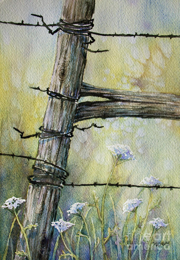 A Fence and Wild Flowers Painting by Rebecca Davis