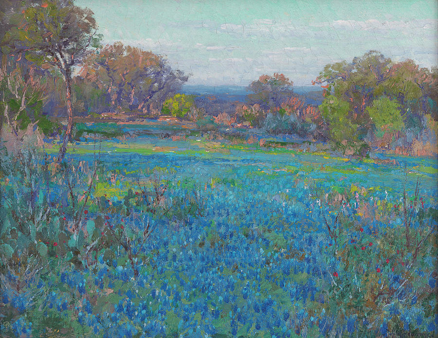 A Field Of Blue Bonnets Late Afternoon Sunlight Painting By Julian Onderdonk