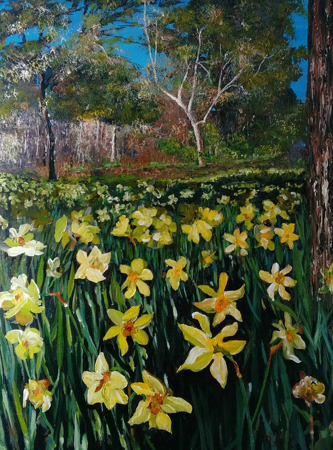 A field of daffodils Painting by Ray Khalife