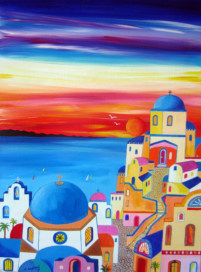 A Fiery Sunset in Santorini Painting by Roberto Gagliardi